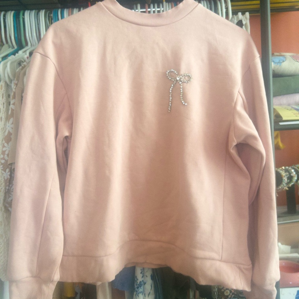 a new day Pink Blush Sweatshirt with Rhinestone Bow